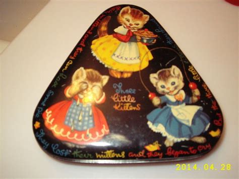 vintage metal tin box picture of little girl|Three Little Kittens Tin.